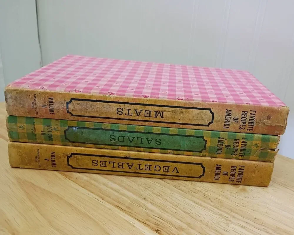 Vintage recipe books, cookbooks three volumes